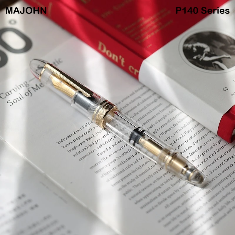 

MAJOHN P140 Metal Copper Piston Fountain Pen Sun Nib Transparent Light Resin Body Stationery School Supplies PK 9019 X159