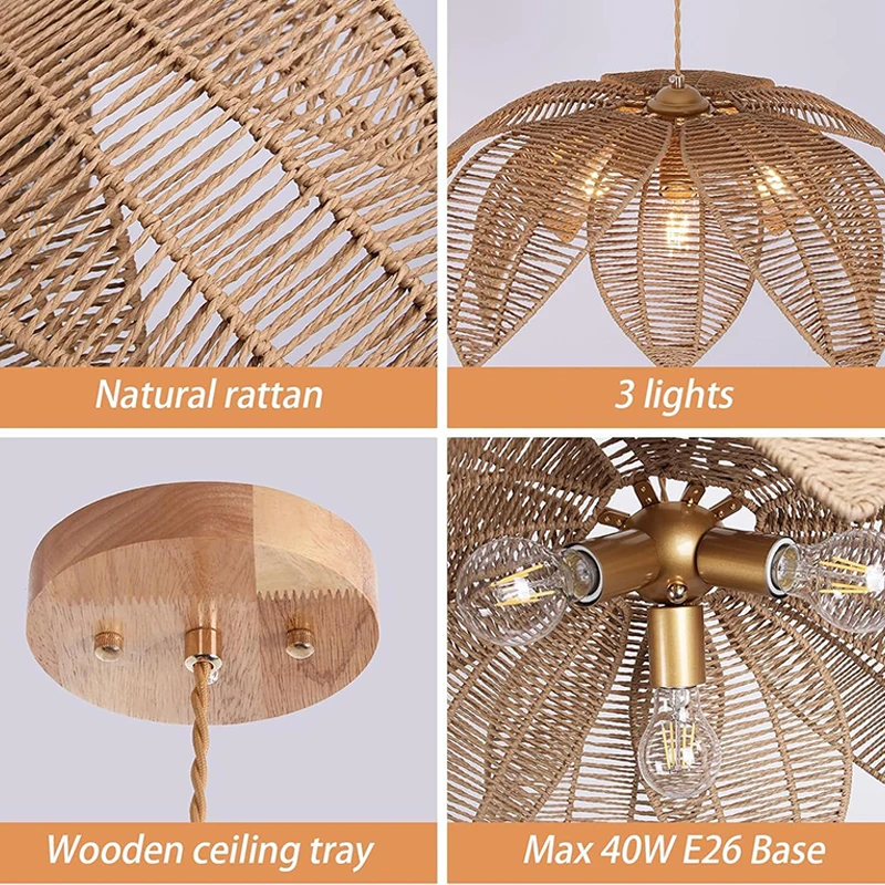 American retro rattan pendant light Nordic luxury dining room bedroom pendant light Bohemian home decoration lighting fixtures