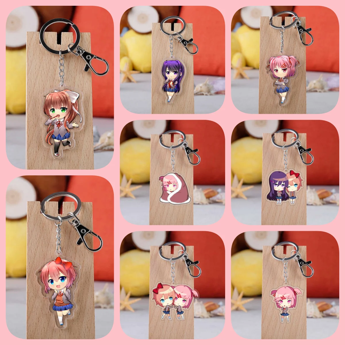พวงกุญแจอะนิเมะแฟชั่นรุ่น Q พวงกุญแจหุ่นอะคริลิคขนาด6ซม. จี้ kado untuk sahabat หรือกระเป๋าเป้สะพายหลังเด็ก Mon-ika