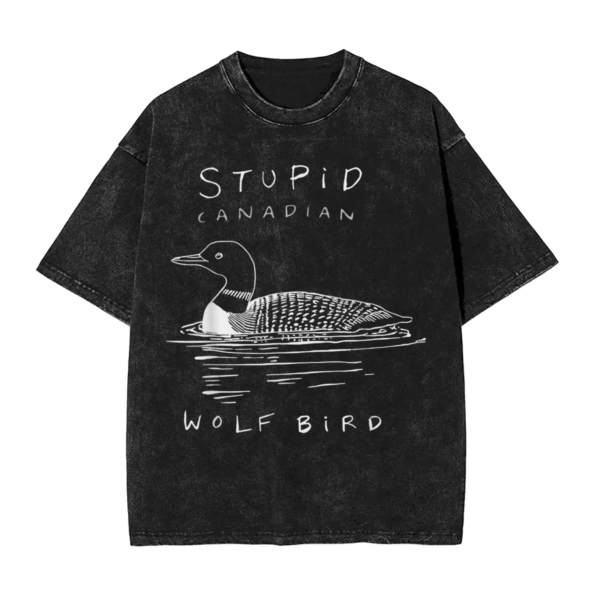 Stupid Canadian Wolf Bird T Shirt Men Cotton Vintage T-Shirts O Neck  Tees Short Sleeve Tops Unique