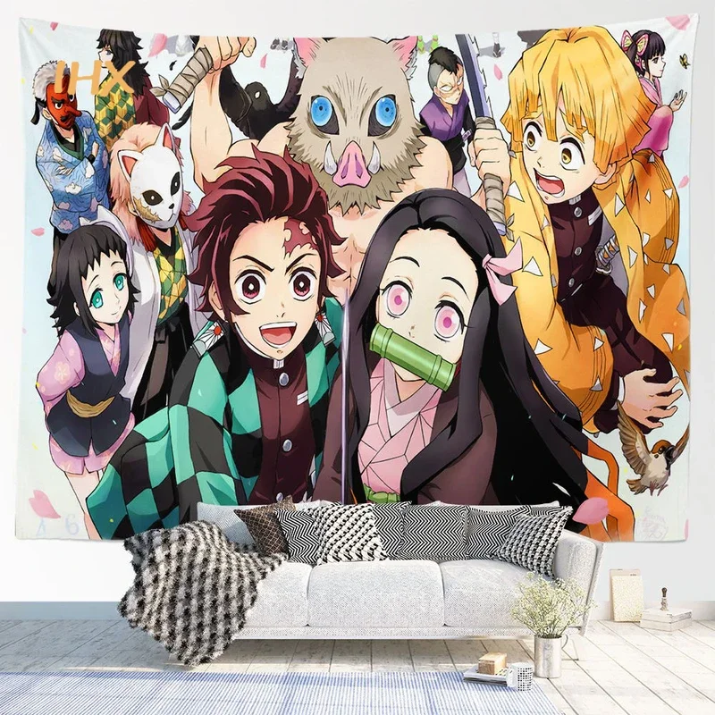 Japanese Anime Tapestry Wall Hanging Hippie Room Decor Demon Slayer Anime Cloth Wall Tapestry Bedroom Background Home Decorat #