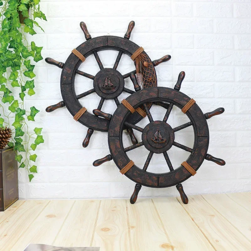 Mediterranean Ship Wooden rudder  helm wall decorations Shipping steering wheel Creative Bar wooden decorations Photographic fig