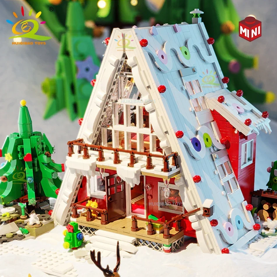 HUIQIBAO natale MINI babbo natale casa modello Building Blocks bambini capodanno fai da te Set esclusivi giocattoli da cabina per mattoni per adulti