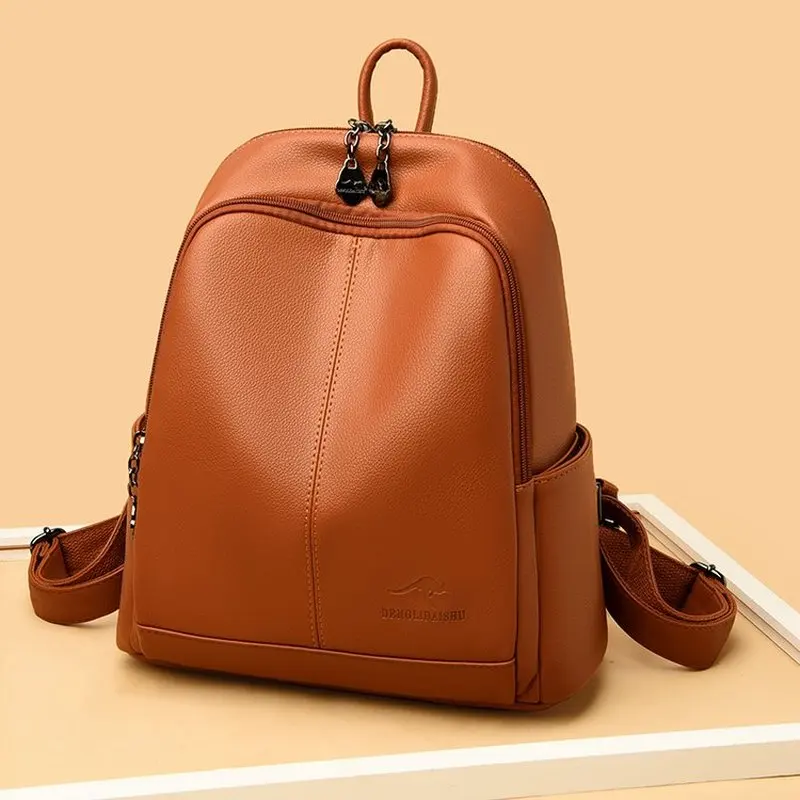 New Korean Soft pu Leather Large Capacity Travel Backpacks Women's Fashion Vintage Shoulder Bags anti-theft Notebook Schoolbag