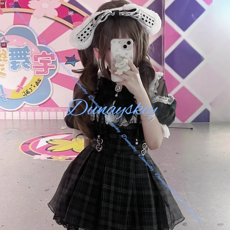 

Японское платье с длинными рукавами Jirai Kei, женское летнее готическое милое кружевное платье, тонкий стиль Y2k в стиле Лолиты