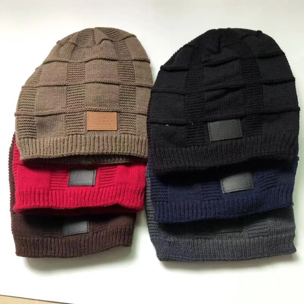 Mens Thermal Fleece Lined Knit Beanie Winter Warm Cap Outdoor Sport Windproof Casual Soft Skull Hat Fashion Style Headwear