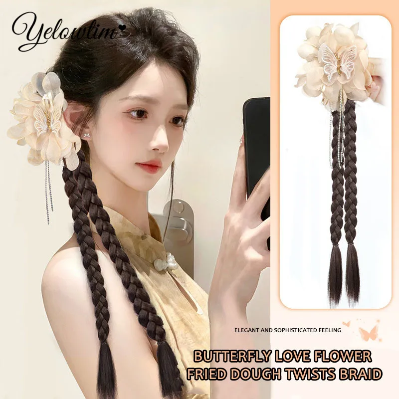 YELOWTIM Synthetic Long Twist Braid Ponytail Extensions With Claw Clip Boxing Braided Hair Extensions For Women Daily Party