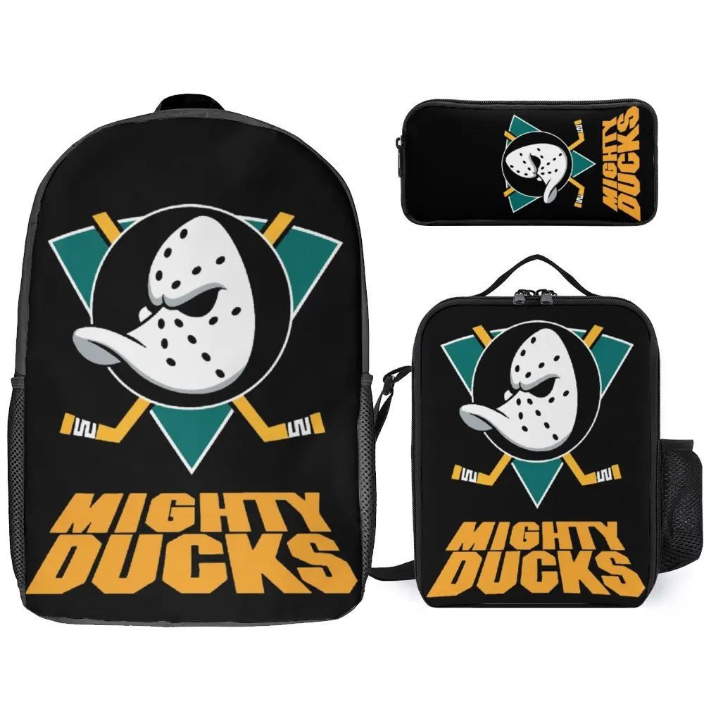 Mighty Ducks Ice Hockey 17 3 in 1 Set 17 Inch Backpack Lunch Bag Pen Bag  Lasting Knapsack Cozy Sports Activities Premium