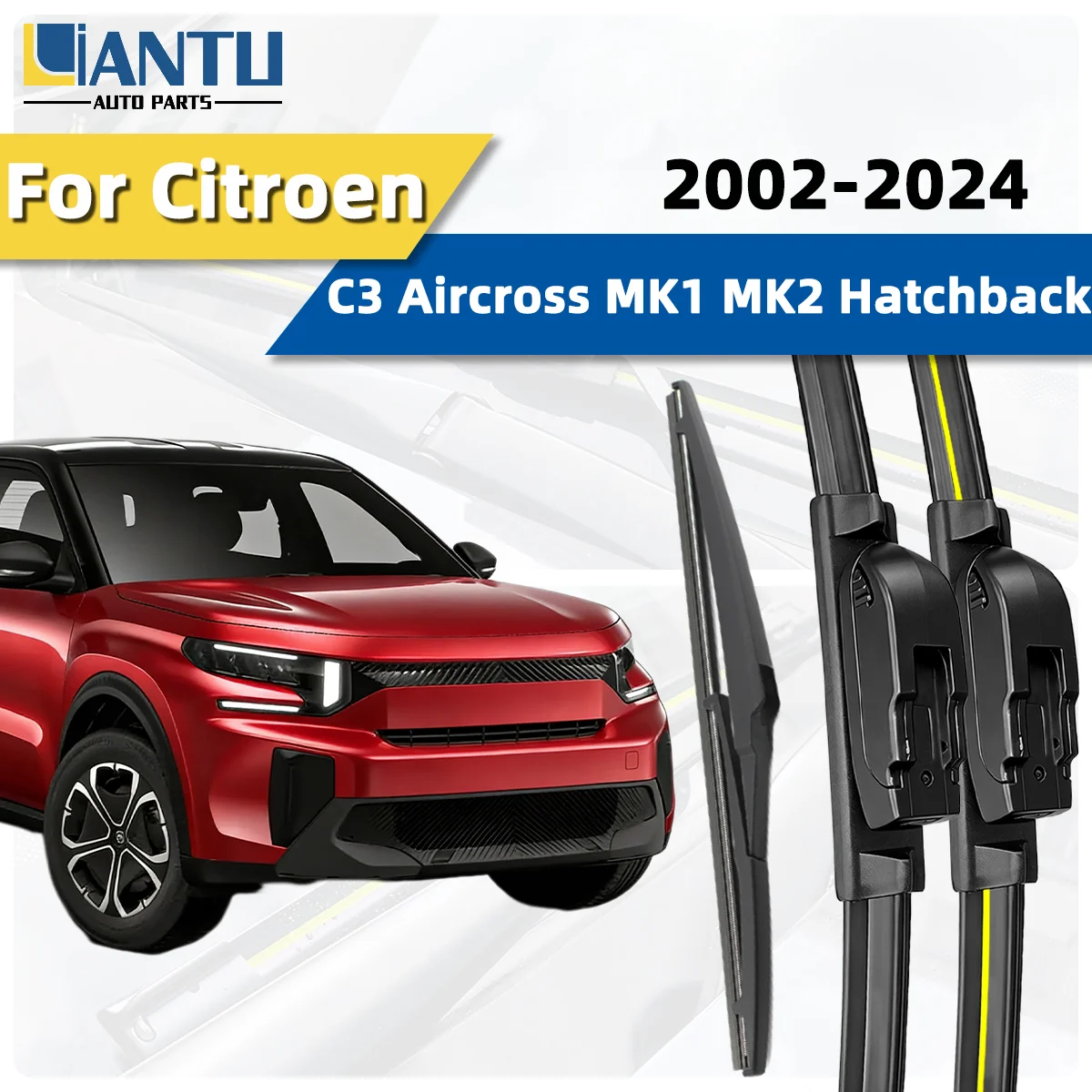 

Комплект из 3-х передних и задних дворников для Citroen C3 Aircross MK1 MK2 хэтчбек 2002-2024, бесшумные дворники для лобового стекла, автомобильные аксессуары