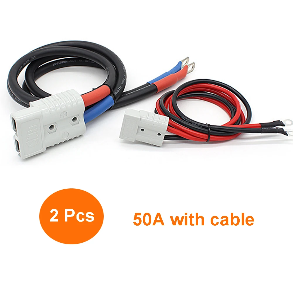 2 Pcs Double Pole 50A Connector Plug with 12AWG/10AWG/8AWG 30cm Silicone Cable Electric Forklift Plug Quick Charging Connector