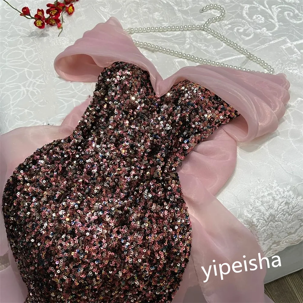 Customized Elegant Sparkle Off-the-shoulder A-line Evening Dress Formal Ocassion Gown Satin vestidos de fiesta