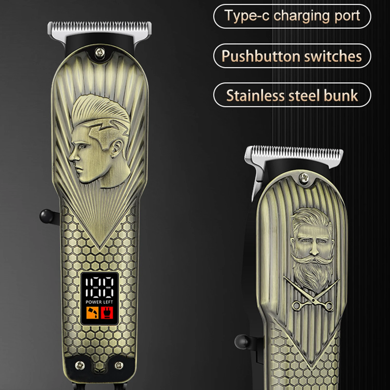 HIENA مقص الشعر خمر نحت الشعر المتقلب LED عرض قابلة للشحن آلة قطع الشعر الكهربائية تصفيف الشعر الملحقات