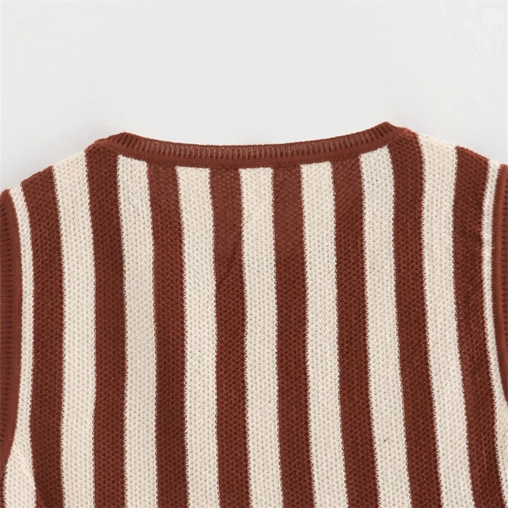 Elegant Knitted Striped Vest Pant Sets Women O-neck Sleeveless Crop Tops High Waist Pants Suit 2024 Summer Casual Lady Outfits 