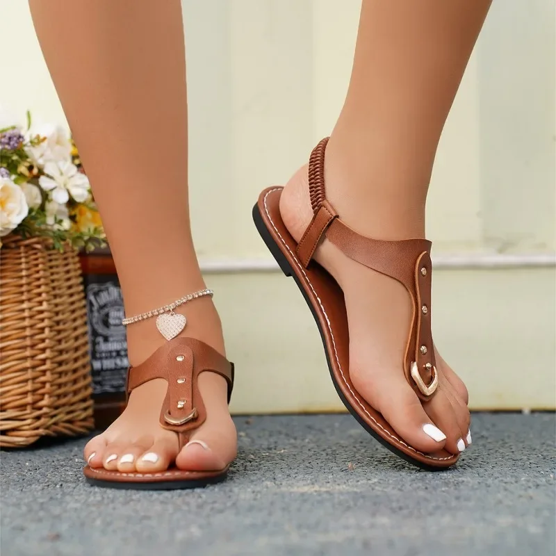 Woman Flat Sandals PU Women\'s Shoes Buckle Foreign Trade Comfortable Nationality Wind Summer Sandals