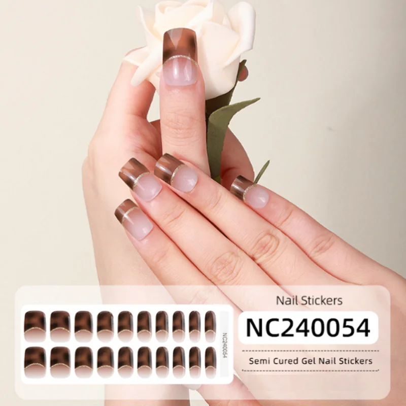 Neue 20 Streifen Leopard Semi-Herzierte Gel Nagel Wraps 60S UV Licht Nagel Aufkleber Zu Nagel Patch Drücken auf Nägel Pegatinas Para Uñas