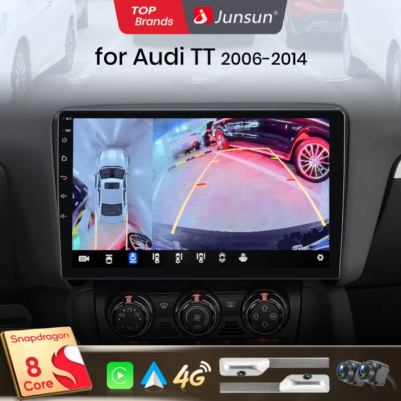 Junsun Qualcomm 8 Tsure 360 °   Panoramakamera Wireless CarPlay für Audi TT MK2 2006-2014 Android