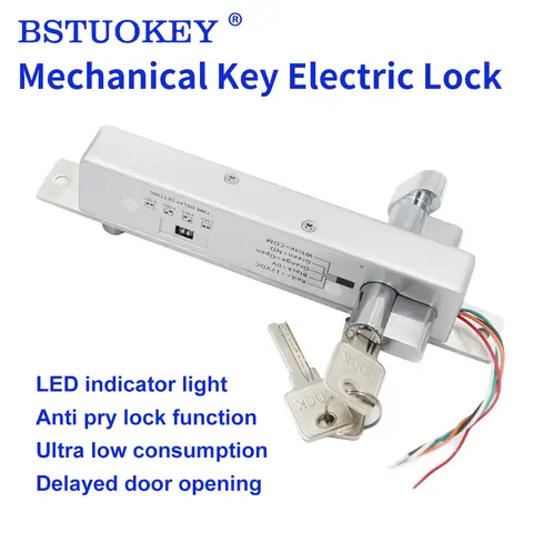 DC 12V Electric Lock Magnetic NO Door Contact Output With Mechanical Key Timer Mort Door Lock Fail Secure Bolt Mortise Door Lock