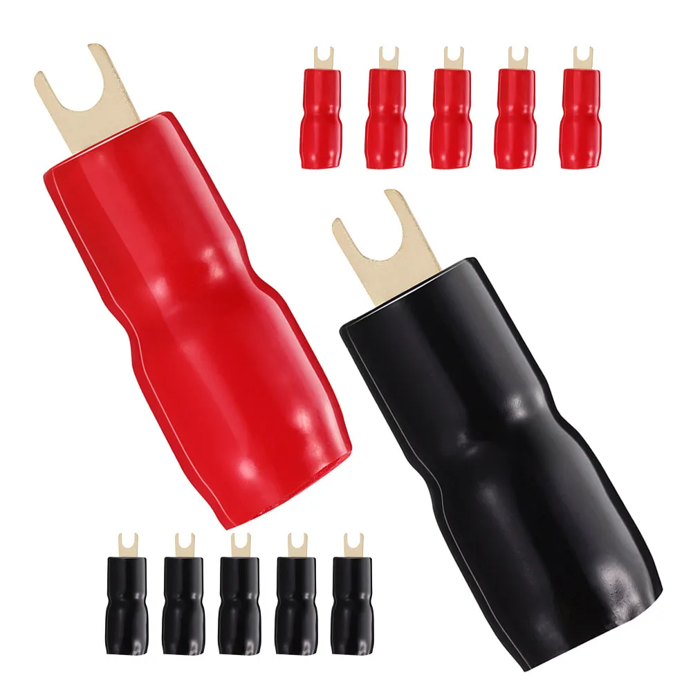 6Pairs Fork Spade Connectors Brass Speaker Wire Terminals Red Black Color Coded for Car Audio Amplifier Systems