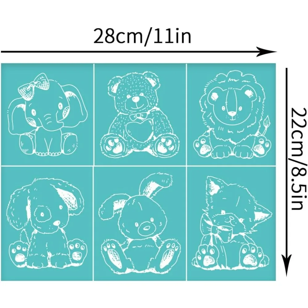 2Pcs 11x8.6 Inch Animal Self-Adhesive Silk Screen Printing Stencil Elephant Teddy Bear Silk Screen Stencil Lion Rabbit