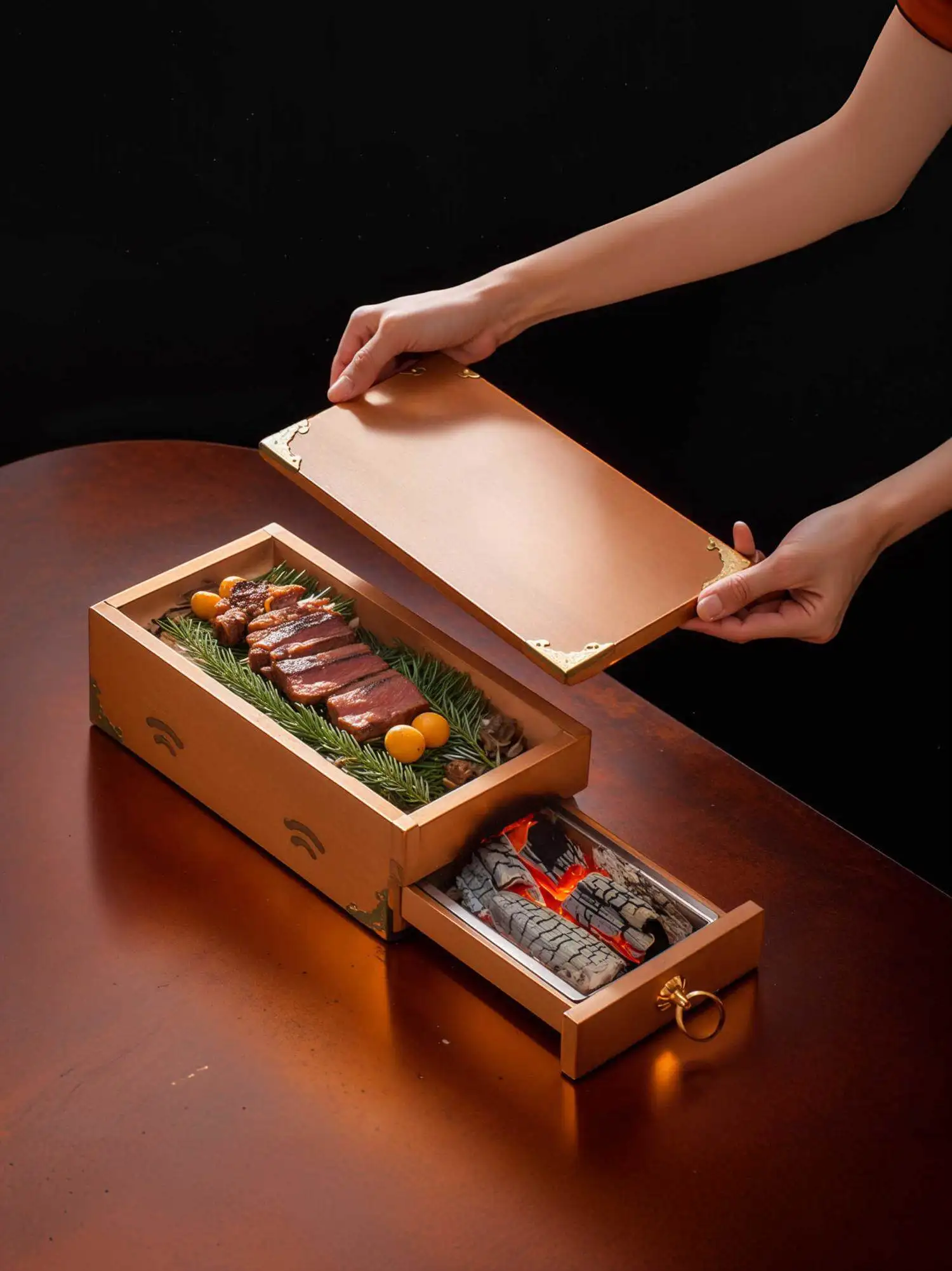 PYH Western Cuisine Charcoal Grilled  Wooden Box Creative Tableware Artistic Conception Chicken Wooden Box