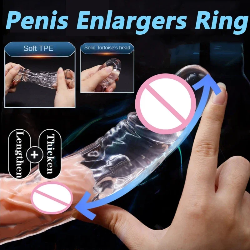 Reusable Penis Magnify Ring For Men Sex Toys Sleeve Extender Dick Glans Enlargemen Penis Delay Ejaculation Condom Rings Cover