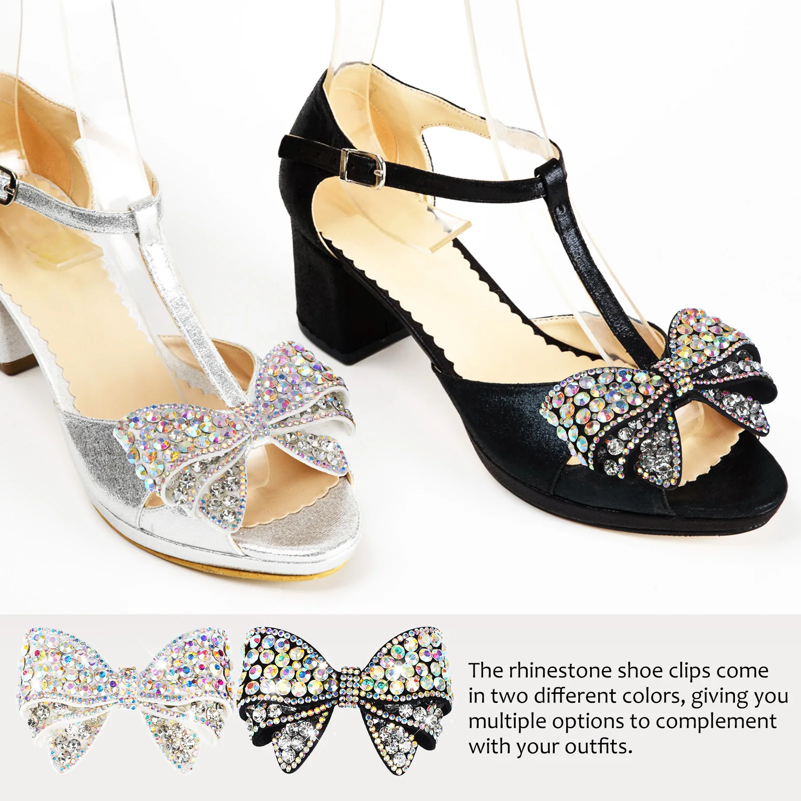 4Pcs Rhinestone Bow Shoe Clips Decorative Heel Clips Shoe Charms for Pumps Flats Bridal Shoes Jewelry Shoes Bow Applique