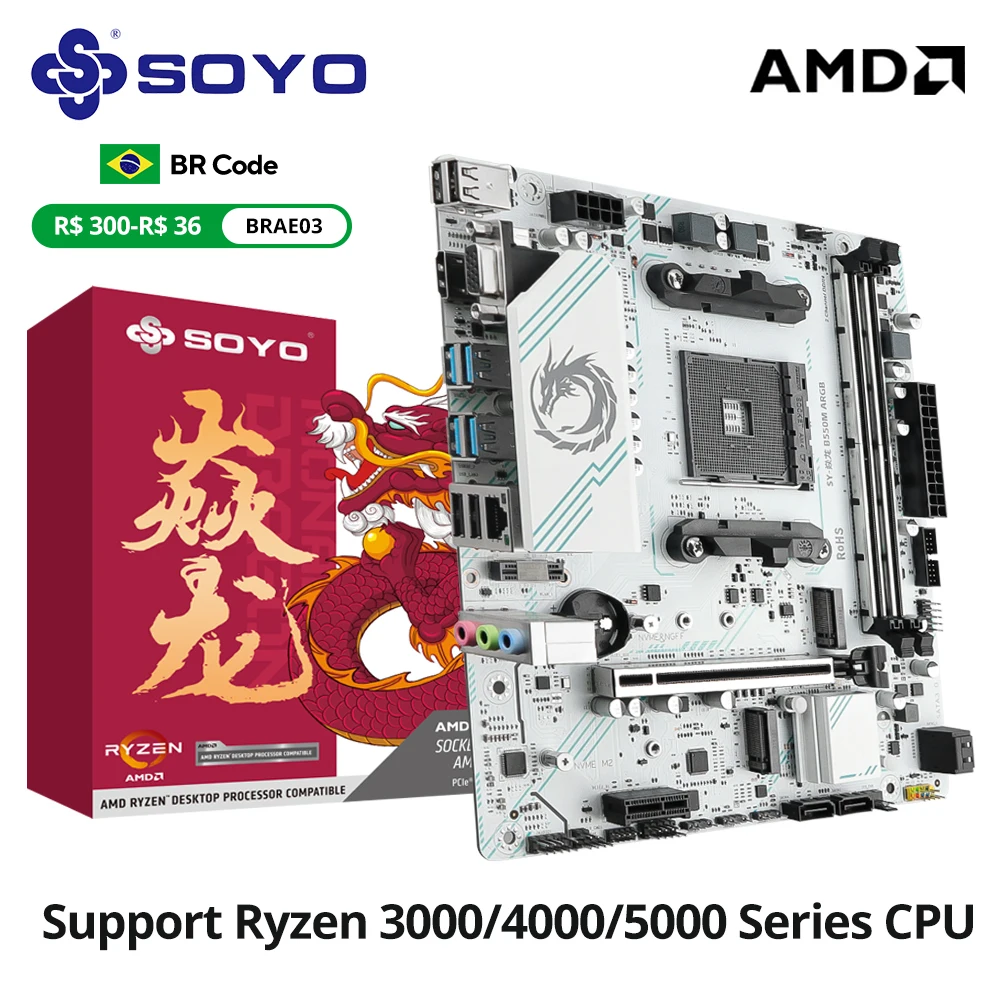

SOYO World Premiere AMD B550M Gaming Motherboard USB3.2 PCIE3.0 M.2 NVME Dual Channel DDR4 AM4 Socket supports Ryzen 5700X CPU