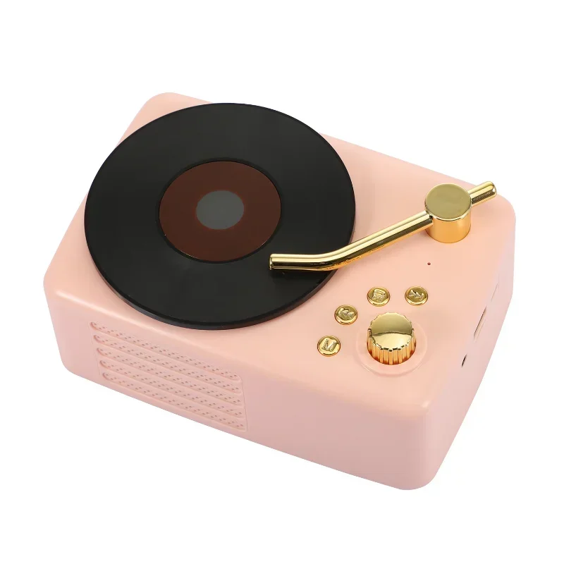

Vinyl record player ornament, Bluetooth speaker, wood grain retro phonograph.