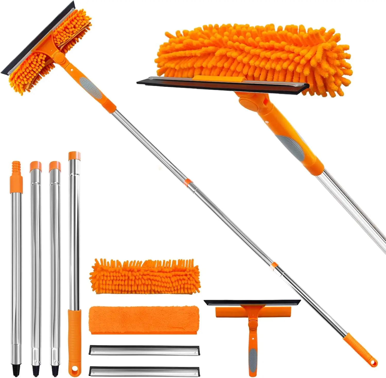 

67-дюймовый скребок для мытья окон 2-в-1, вращающийся инструмент для чистки окон с удлинительной ручкой, оборудование для мытья окон с гибкой насадкой