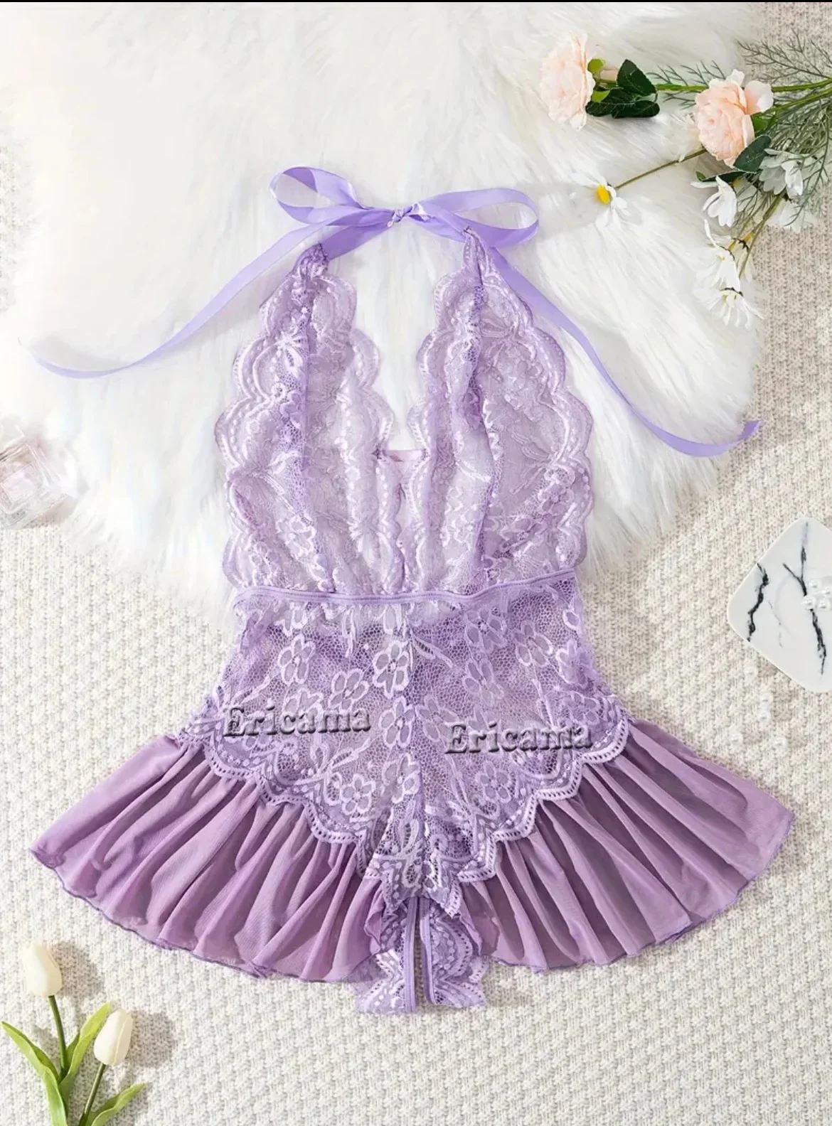 2024 Sexy spodní prádlo Crotchless Lace Bra and Panty Spodní prádlo Set Dámské krajkové kostýmy Open Bra Spodní prádlo Sexy Bodysuit Šaty Dámské - náhled 6