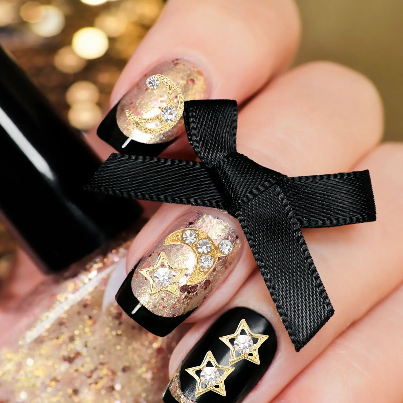

30 Pcs Metal Decorations Small Size Moon Charms Zinc Alloy Shiny Nails Charms Decorative Art Moon Nail Decors 3D Stylish Nail