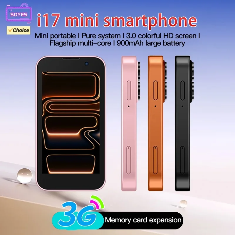 SOYES i17 Mini 3G Smartphone 3.0`` HD Display 2GB RAM 16GB ROM Dual SIM 5MP Camera Type-C Small Android Mobile Phone Face Unlock