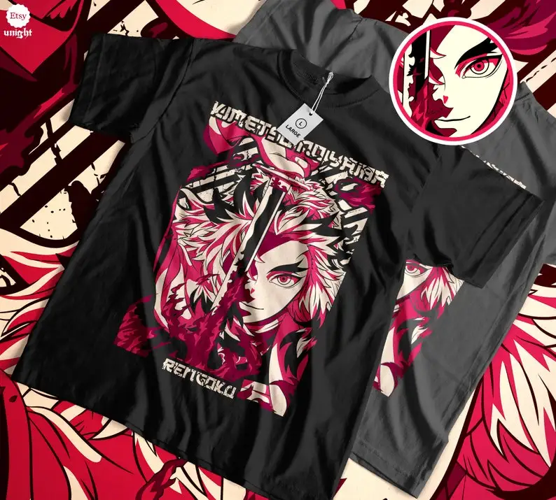 Unisex Flame Pillar Tee - Demon Blaze Anime T-Shirt, Guardian Spirit Top, Fiery Resolve Gear, Samurai Honor , Epic Saga Design