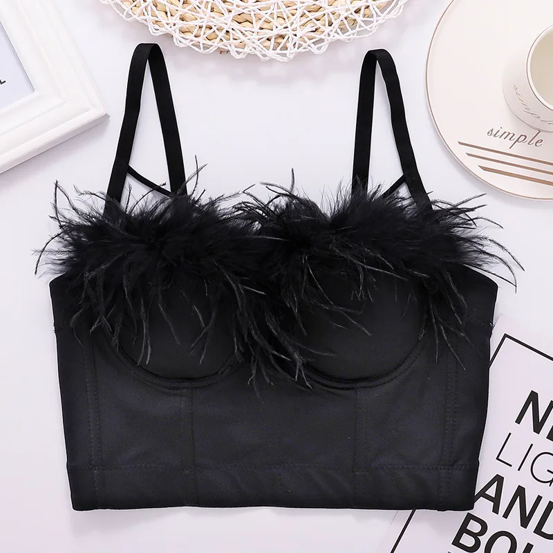 

Женские подтяжки с перьями для взрослых по индивидуальному заказу, сексуальный топ сзади, облегающий бюстгальтер без бретелек с рыбьей косточкой для ночного клуба, бюстгальтер для выступлений на сцене, нижнее белье