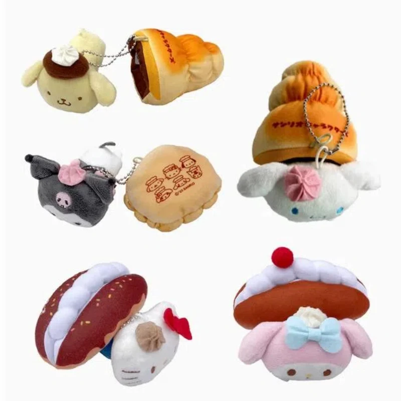 Sanrio Kawaii Cinnamoroll Hello Kitty Kuromi Cute Mini Bread Combo Cream Plush Tony Backpack Pendant Halloween Birthday Gift