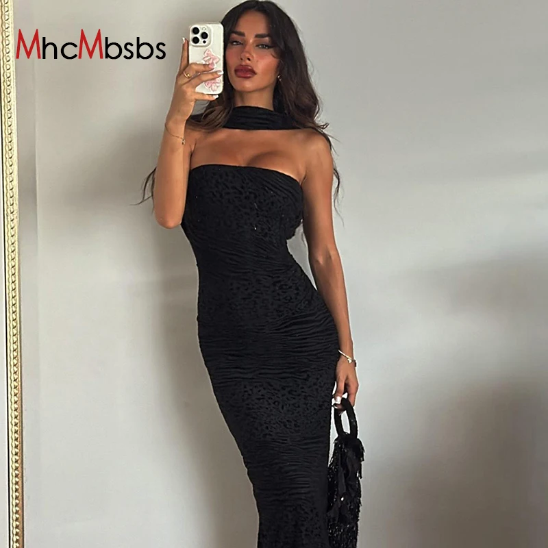 Seksowna sukienka bez rękawów z wycięciem Bodycon Maxi Dress Women Backless Solid Party Vestido 2025 Summer Night Prom Elegant Y2K Clothes