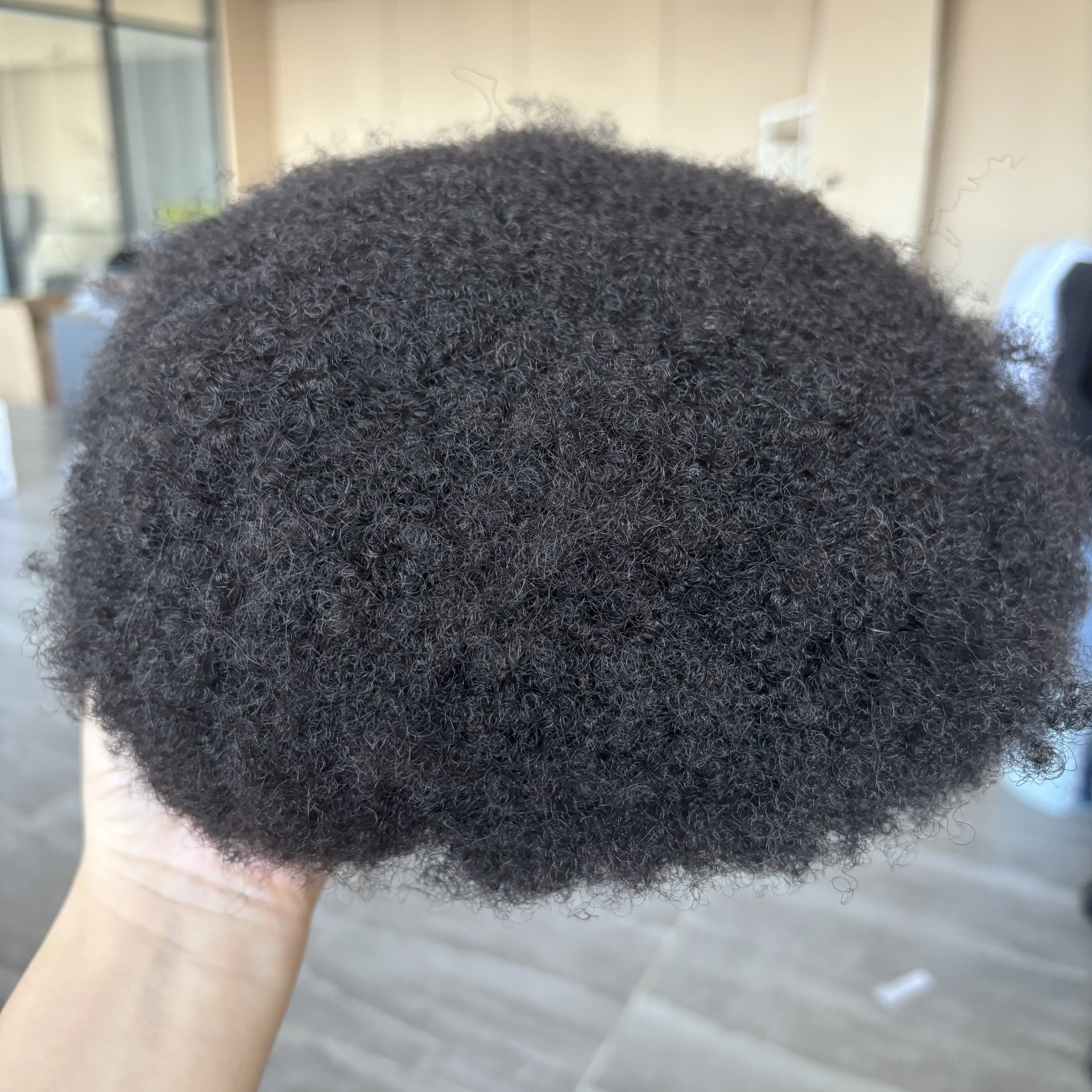 دائم سهل الارتداء 100% شعر الإنسان الأفرو رجل أسود 6 مللي متر ضيق مجعد الباروكات غير قابلة للاكتشاف شعري طبيعي الدانتيل العلوي و بولي Base قاعدة الرجال الشعر المستعار