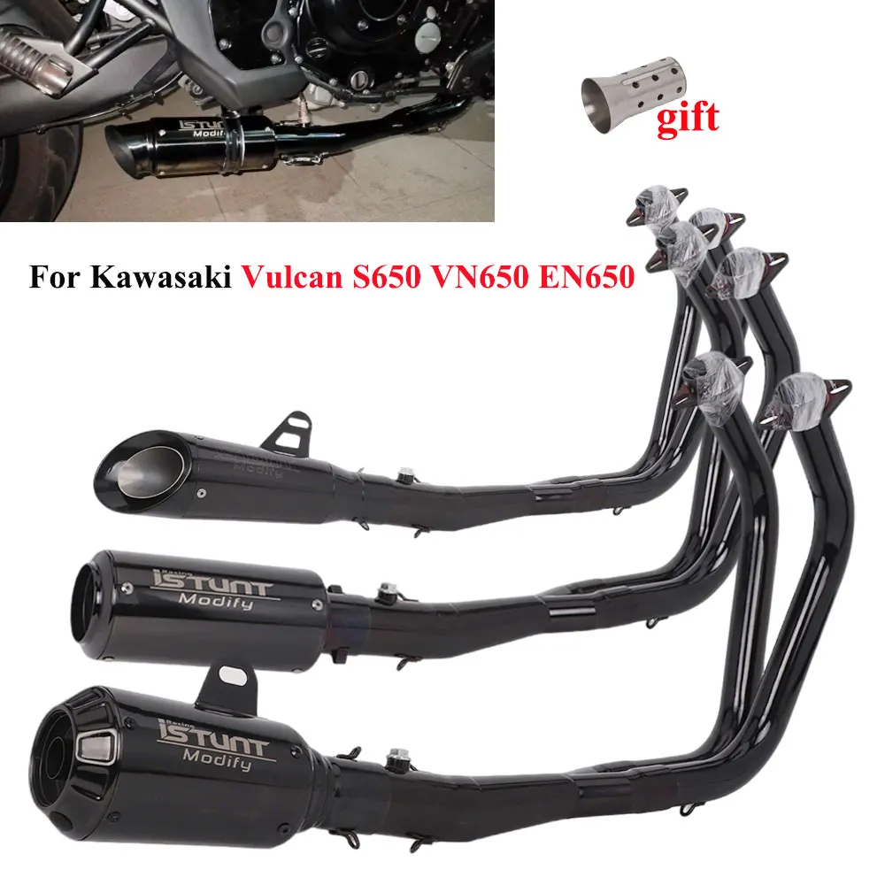 Slip On For Kawasaki Vulcan S650 VN650 EN650 All Years Motorcycle Exhaust Header Escape System VulcanS Exhaust Black Muffler