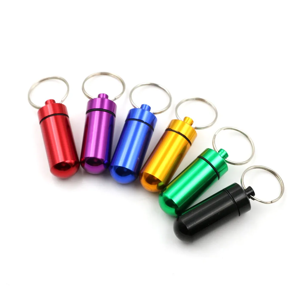 5Pcs Waterproof Mini Aluminium Pill Box Case Bottle Holder Container Keychain