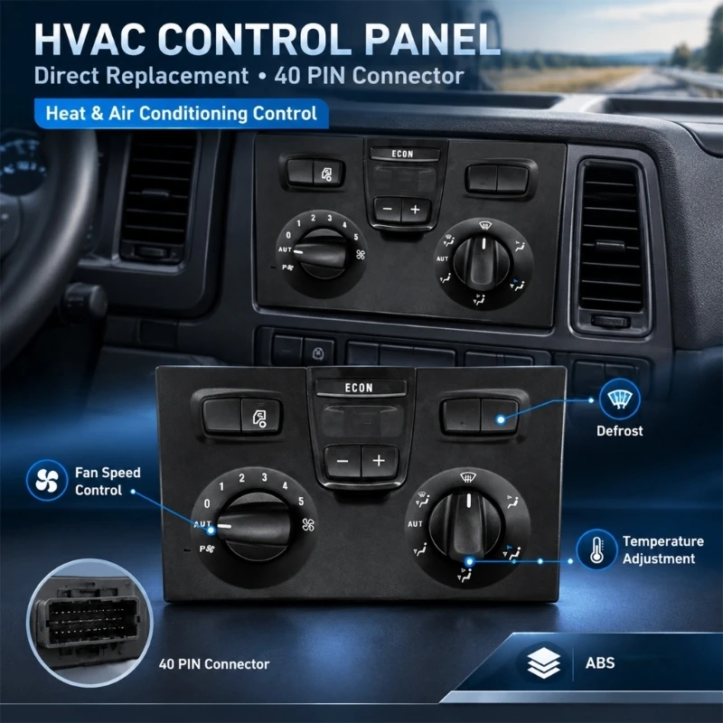 1748563 1801707 Truck HVAC Control Panel Assembly with 40-Pin Socket for P, G and R Model Applications, with Fan Speed, 68UF
