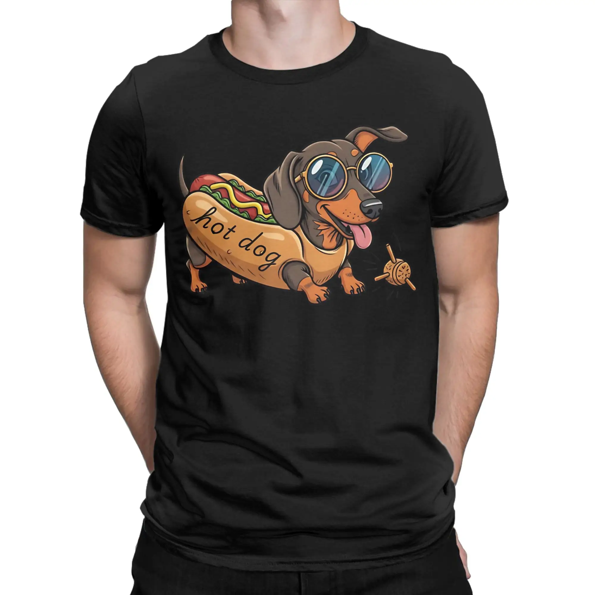 Playing dachshund as a hot dog Classic Graphic 100% Cotton T-Shirt chud consuming hotdogs Tees Tops For Men