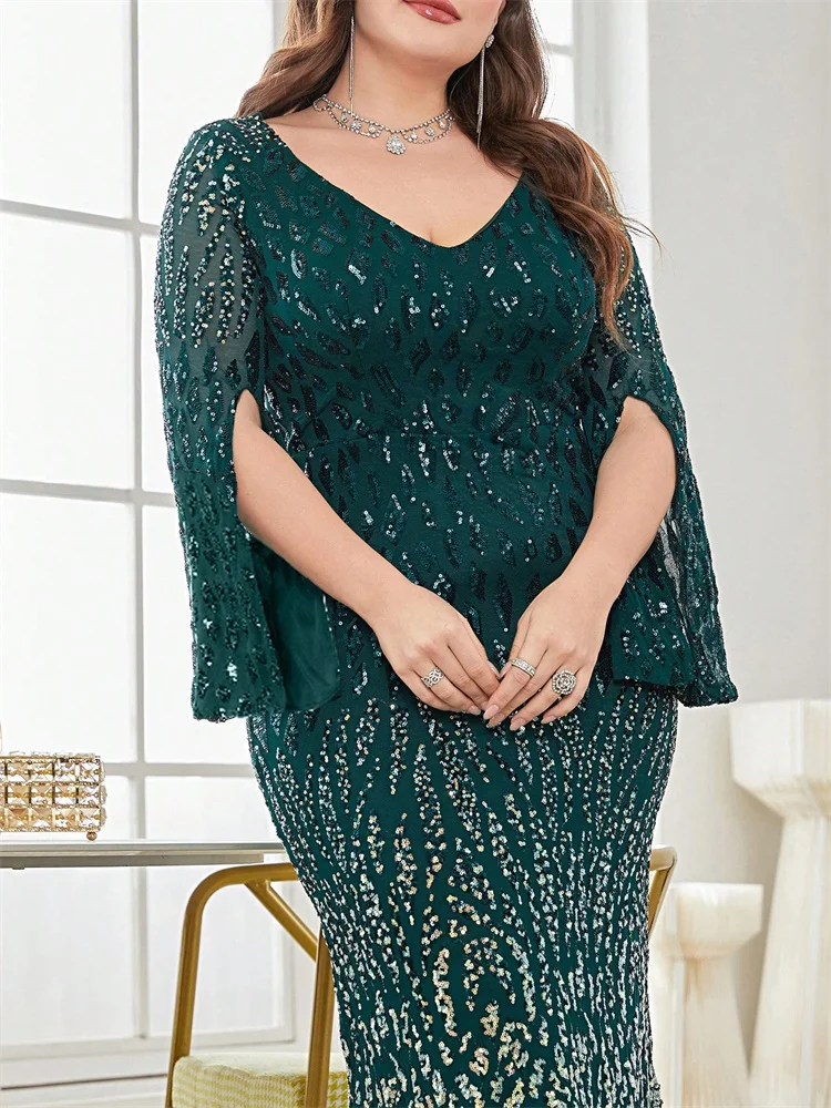 Plus Size Elegant Sequin Black Evening Dress 2025 Women Formal Maxi Prom Long Sleeves Party Luxury Cocktail Dress image 6