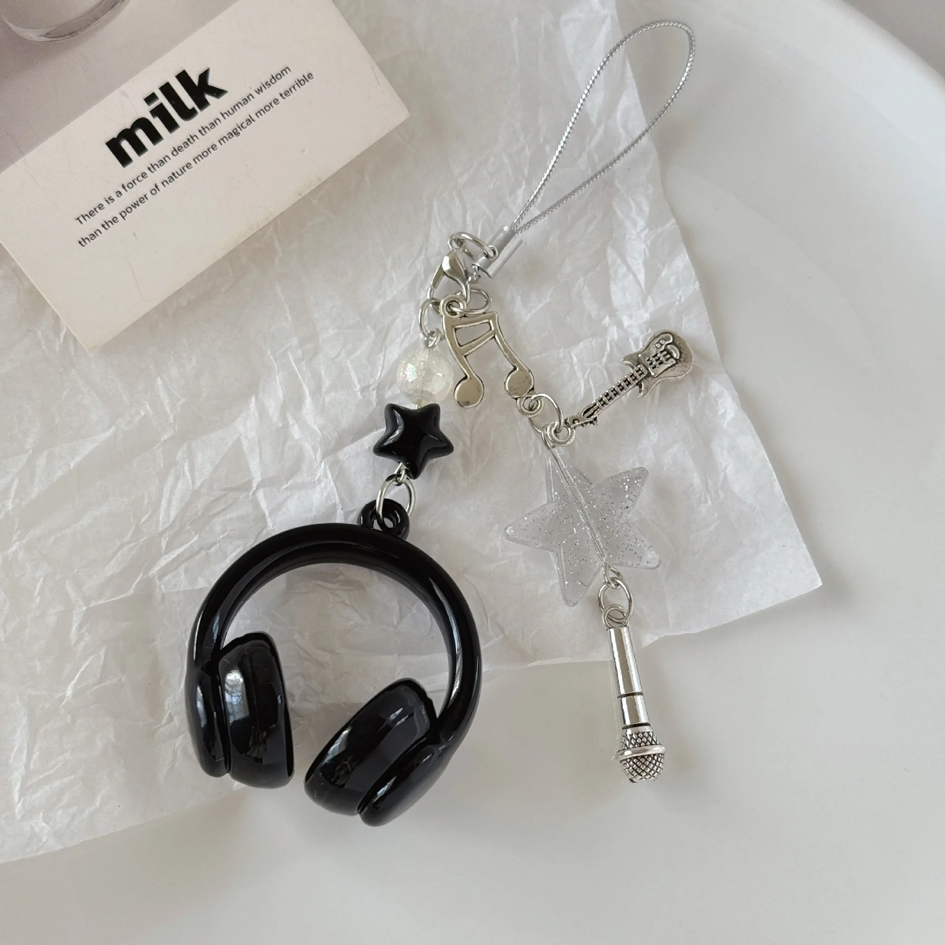 Ins Music Headphones Microphone Guitar Stars Keychain Personalized Backpack Hanging Pendant Creative Mobile Key Chain Jewelry