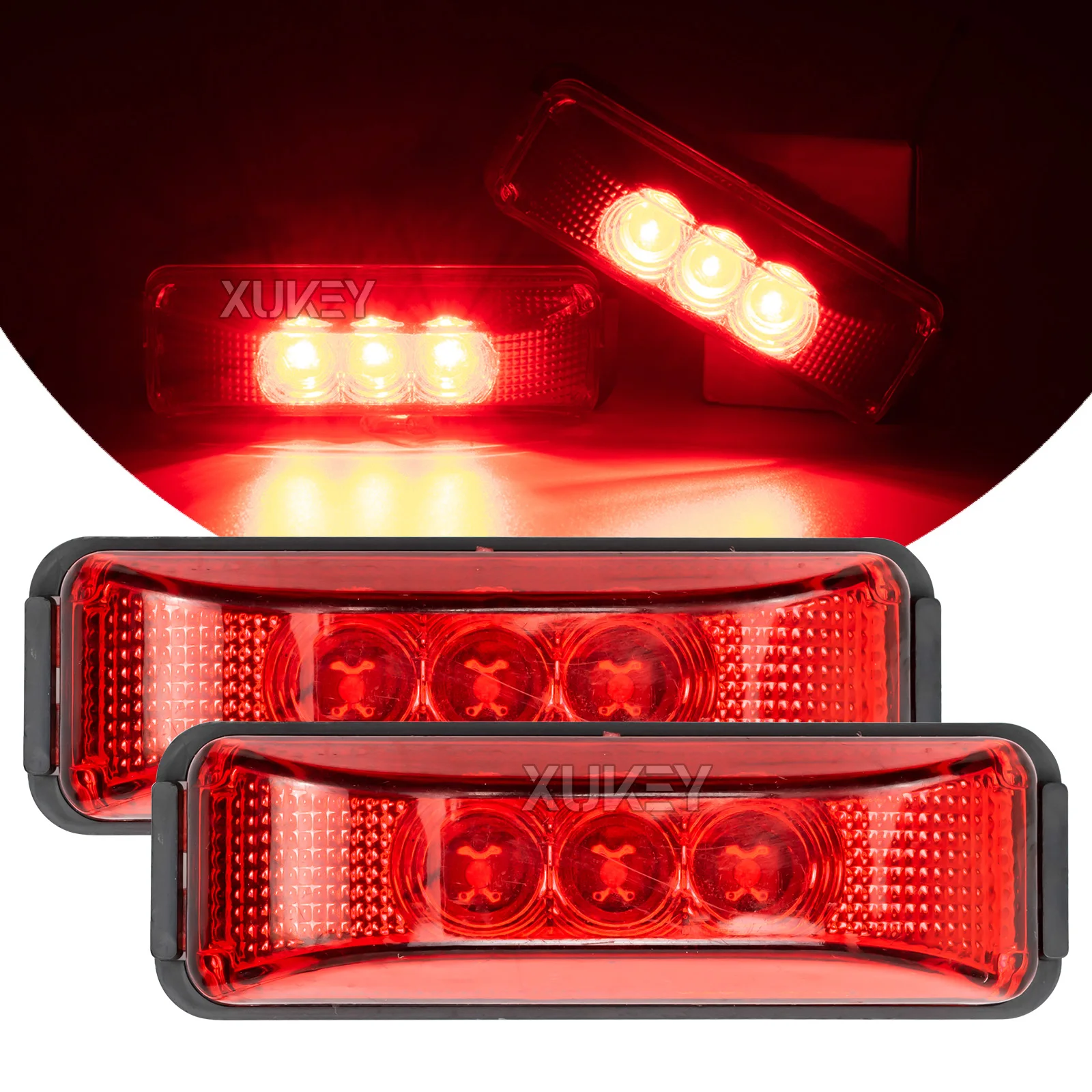 2PCS 3.9Inch Truck Trailer Red Front Rear Side Marker Lights Clearance Indicator Rock Light Waterproof Sealed Surface Mounted