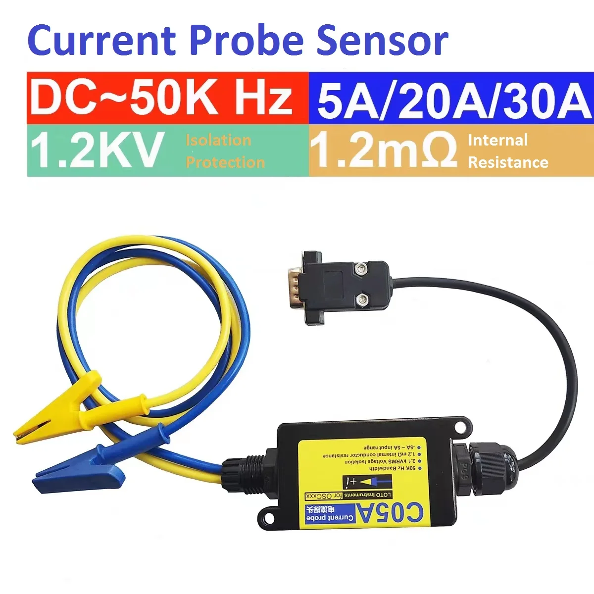 C05A C20A C30A DC Current Oscilloscope Probe Sensor 1.2KV Isolation Protection 50K Bandwidth Resistance 1.2mΩ 5A 20A 30A LOTO