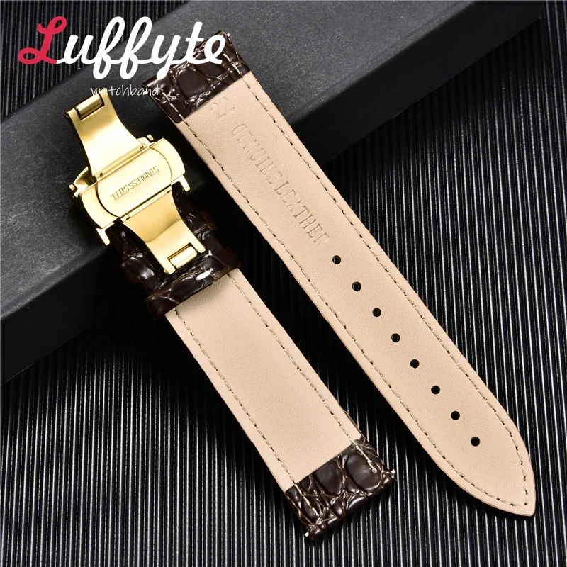 Crocodile Pattern Leather Watch Strap with Automatic Butterfly Clasp Men Leather Watch Band 18mm 20mm 22mm 24mm Straps