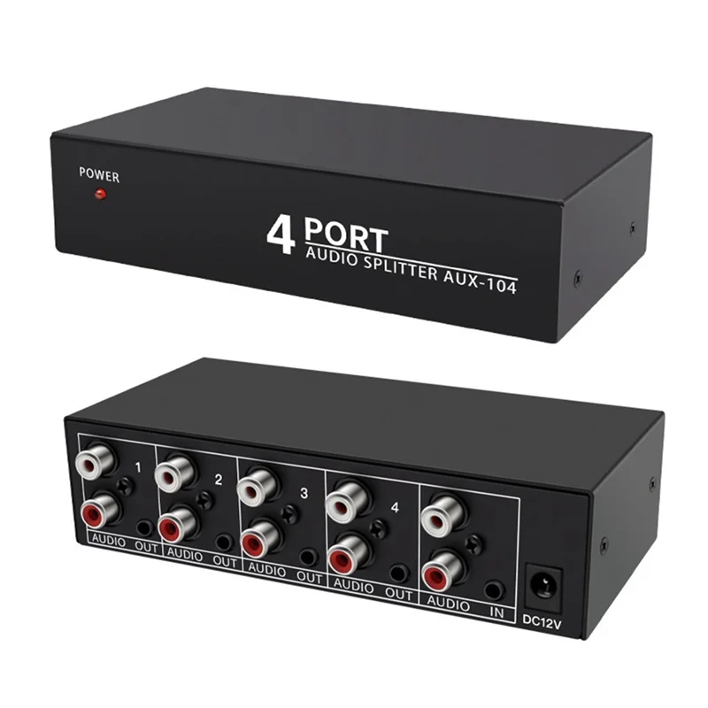 AC57-Audio Splitter 1 In 4 Out RCA L/R Aux Stereo Audio Splitter 1X4 Audio Distributor For PC DVD Speaker Splitte