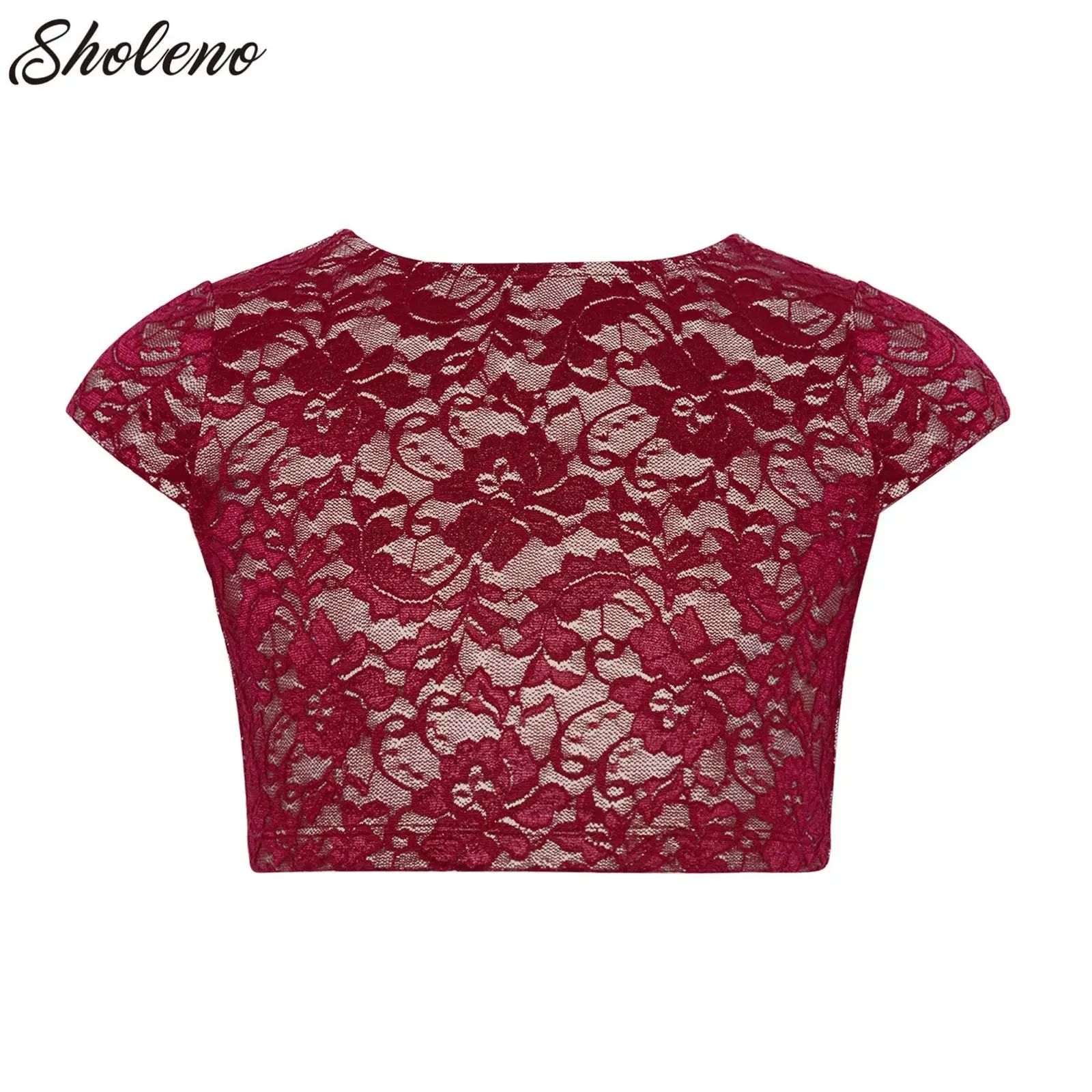 

Kids Girls Ballet Dance Tops Fashion Children's Clothes Cap Sleeves Floral Lace Crop Top T-shirt Workout Gymnastics Dancewear
