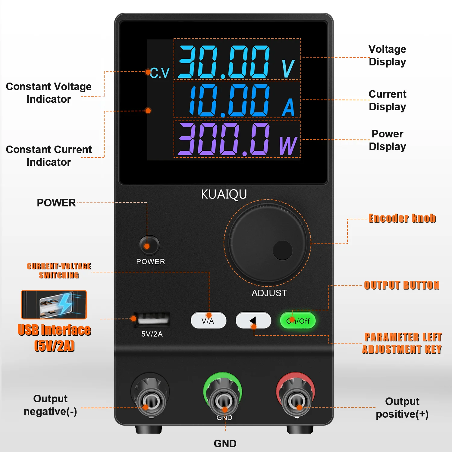 30V10A DC Programmable Lab Power Supply Adjustable LCD Color Digital Switching Source KUAIQU Voltage Regulator USB 5V2A Encoder