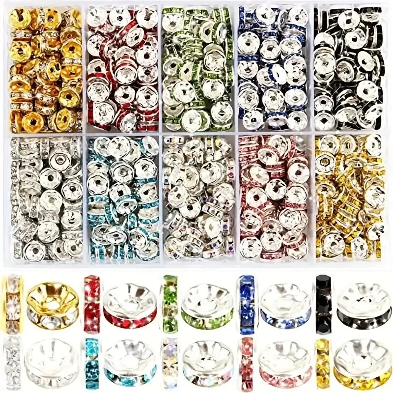 700pcs 10 Colors 8mm Spacer Beads Crystal Beads Rhinestone Beads Rhinestone Charms Beads For Jewelry Making Bracelet Pendants